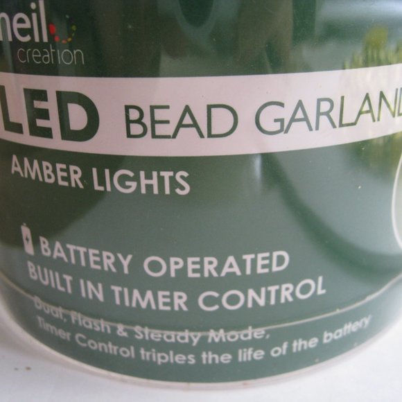 LED Lighted Bead Christmas Garland Amber Lights Meil Creations 9 Feet Battery Op - Picture 2 of 14